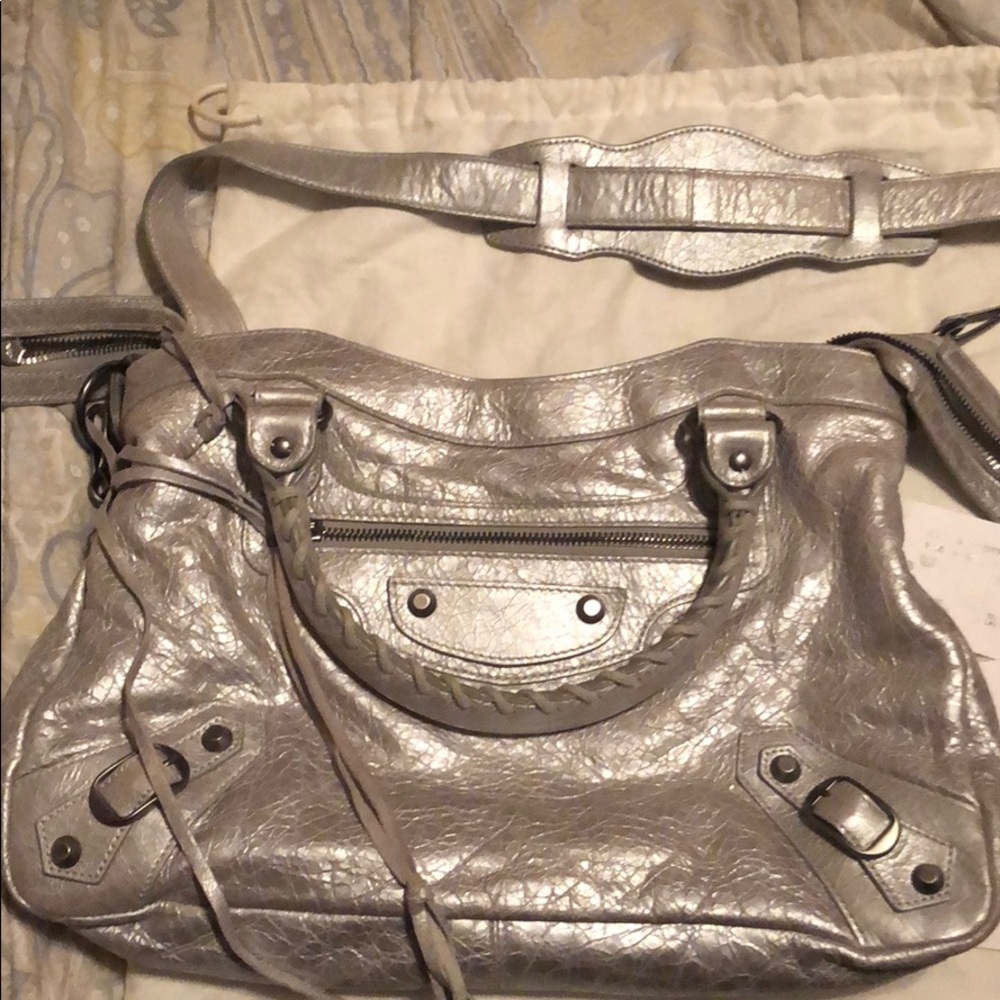 crinkled silver Balenciaga crossbody bag Authentic